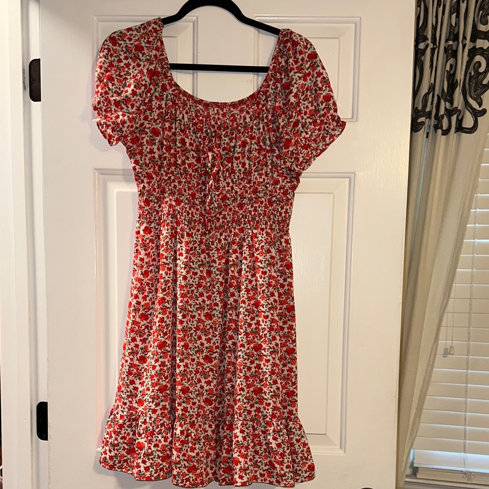 Elegant Red Floral Midi Dress